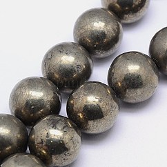 Abalorios de pirita naturales hebras, redondo, 14mm, agujero: 1 mm, aproximamente 26 pcs / cadena, 15 pulgada