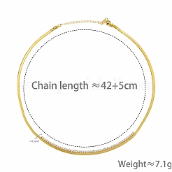 女性用304ステンレススチール製パヴェスクエアクリアキュービックジルコニアフラットスネークチェーンネックレス  ゴールドカラー  16.54インチ（42cm）&nbsp;WG60D5C-01