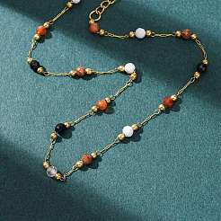 Браслеты на ногу из нержавеющей стали 304 с ограненными круглыми бусинами из натурального агата&nbsp;AJEW-G072-01G