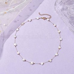 Цепочка-скрепка из нержавеющей стали 316 и ожерелье из натуральных белых ракушек&nbsp;NJEW-JN05034