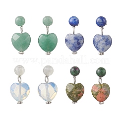 Серьги-гвоздики в форме сердца с камнями разных пород&nbsp;EJEW-JE06919