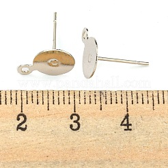 真鍮製スタッドピアスパーツ  鉄のピンとループ付き  プラチナ  11.5x8x0.1mm  穴：1mm  ピン：0.75mm&nbsp;KK-K225-02B-P