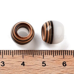 樹脂ストライプヨーロピアンビーズ  大穴丸いビーズ  ホワイト  砂茶色  12x10mm  穴：5.5mm&nbsp;RESI-Z030-06C