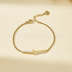 Braccialetti da donna in acciaio inossidabile stile coreano 201 con doppia lettera L e strass di cristallo.&nbsp;NJ2607
