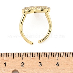 Manschettenringe aus Messing mit Mikropflaster und Zirkonia in Herzform für Damen&nbsp;RJEW-A069-12G