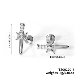 Меч из нержавеющей стали 304 с прозрачным кубическим цирконием и серьгами-гвоздиками в форме луны&nbsp;AE8260-5