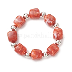 Pulsera elástica de cuentas cuboides de acrílico y plástico CCB de dos tonos para mujer.&nbsp;BJEW-JB13302-01