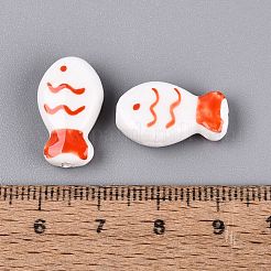 ハンドメイドの磁器セラミックビーズ  手描き  魚  ファミーユスタイルバラ  レッドオレンジ  19x11~12x6.5mm  穴：1.8~2mm&nbsp;PORC-Q005-06A