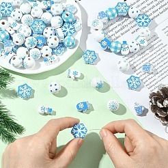 110 шт. 11 вида деревянных бусин с рождественским зимним принтом&nbsp;WOOD-YW0001-92