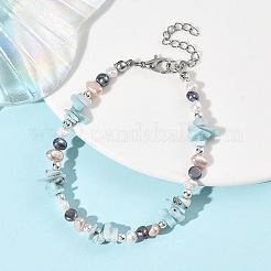 Armbänder aus natürlichen Larimar-Splitterperlen und Süßwasserzuchtperlen für Damen&nbsp;BJEW-JB14215