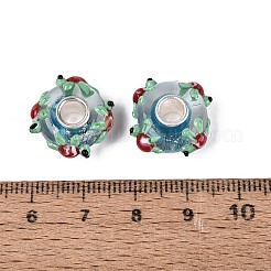 3d ランプワーク＆真鍮芯のヨーロピアンビーズ  大穴ビーズ  ロンデル  銀箔で  カメ  16.5~17x16.5~17x7.5mm  穴：4.5mm&nbsp;FOIL-Q004-01B