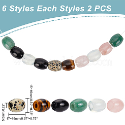 12個 6スタイル 天然&合成混合宝石 ヨーロピアンビーズセット  大穴ビーズ  バレル  17~19x15~16mm  穴：5.5mm  2個/スタイル&nbsp;G-AR0005-26
