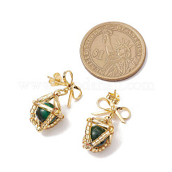 Pendientes colgantes con lazo de ojo de tigre natural&nbsp;EJEW-MZ00348-02