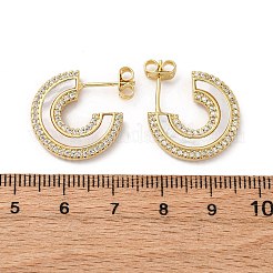 Серьги-гвоздики из латуни в форме буквы С с микропаве из кубического циркония&nbsp;KK-D363-19G