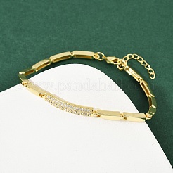 Латунные браслеты с микропаве из прозрачных кубических цирконий для женщин BJEW-F504-12G