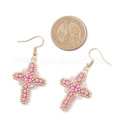 Серьги-крестики из нержавеющей стали 304 со стеклянными семенами EJEW-MZ00506-04