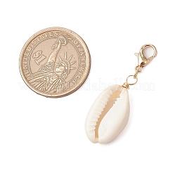 天然貝のペンダント装飾  合金製カニカン付き  ゴールドカラー  38.5~41mm&nbsp;HJEW-JM03190-03
