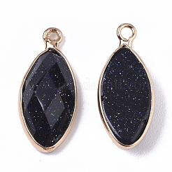 天然石&合成天然石ペンダント  金メッキエッジ真鍮のパーツ  多面カット  馬の目  20x9x5mm  穴：1.2mm&nbsp;G-T131-07