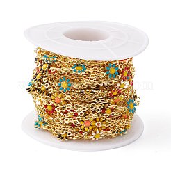Catena a maglie di fiori smaltati in ottone ecologico fatta a mano&nbsp;CHC-E025-45G