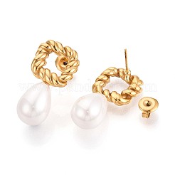 Серьги-гвоздики с ракушечным жемчугом из нержавеющей стали 304 EJEW-T047-04G