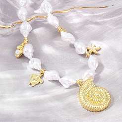 Collana con ciondolo a forma di delfino e tartaruga in ottone e plastica ABS bianca&nbsp;KK-CBA4547-02G