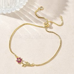 Verstellbare Messing-Mikropflaster-Armbänder mit klaren Zirkonia-Boxketten&nbsp;BJEW-C156-09G-04
