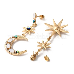 Асимметричные серьги со стразами в виде луны и звезды&nbsp;EJEW-WH0004-56