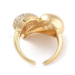 Латунное кольцо-манжета с микро-паве и прозрачным кубическим цирконием в форме сердца для женщин&nbsp;RJEW-C102-11G