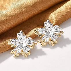 真鍮製スタンドピアス  925つのスターリングシルバーピン付き  花  プラチナ·ゴールデン  21.5x24mm&nbsp;EJEW-P301-15