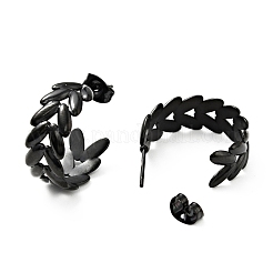 リーフ ラップ スタッド イヤリング  イオンプレーティング（IP）304ステンレススチールハーフフープピアス（女性用）  電気泳動黒  20.5x22x8mm  ピン：0.8mm&nbsp;EJEW-G293-03EB