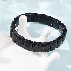 ユニセックスの合成ブルーゴールドストーンビーズストレッチブレスレット  多面カット四角形  ビーズ：12x10x6mm  内径：2.24インチ（5.7cm）&nbsp;G-K303-02J