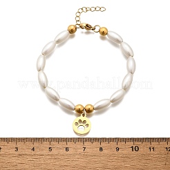 304 нержавеющая сталь плоские круглые браслеты с подвесками с отпечатками лап для женщин BJEW-C098-11G