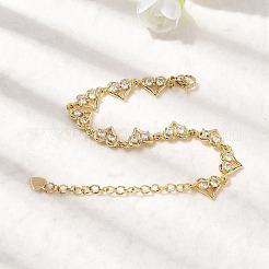 Браслеты-цепочки из латуни с микропаве из кубических цирконий в форме сердца BJEW-L715-01G-01