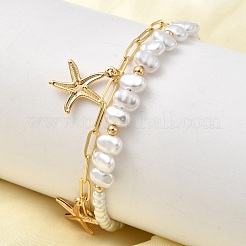 Браслеты с подвесками в виде морских звезд из нержавеющей стали 304 для женщин BJEW-F520-06G