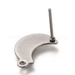 変色しない304ステンレススチールスタッドピアス金具  カン付き  ムーン  ステンレス鋼色  14.5x9mm  穴：1.4mm  ピン：0.7mm&nbsp;X-STAS-I176-10P