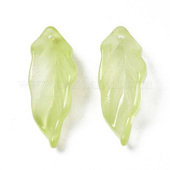 透明スプレー塗装ガラスペンダント  葉  黄緑  33~34x12x7~9mm  穴：1.5mm&nbsp;GLAA-N035-017-F01