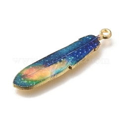 合金エナメルチャーム  ゴールドカラー  フェザーチャーム  ダークブルー  38x8.5x1.5mm  穴：1.6mm&nbsp;X-FIND-G078-34G-06