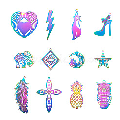 48 pièce 12 styles 201 pendentifs en filigrane d'acier inoxydable&nbsp;STAS-FW0001-17