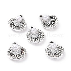 合金クリスタルラインストーンペンダント  アブソリュートプラスチック模造パール  シェルチャーム  プラチナ  17x14.5x6mm  穴：1.6mm&nbsp;ALRI-H004-17P