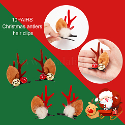 10 paire de pinces à cheveux en tissu et en alligator en fer sur le thème de Noël&nbsp;MRMJ-AN0001-02