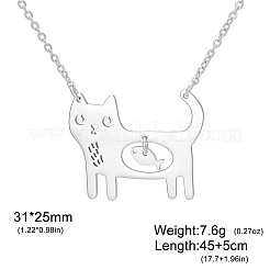 Кулон в виде милого кота с рыбкой из нержавеющей стали 304 для женщин.&nbsp;WGEC842-01