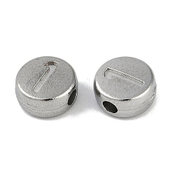 変色防止304ステンレススチールビーズ  番号付きのフラットラウンド1  ステンレス鋼色  7x3.8mm  穴：1.8mm&nbsp;STAS-L082-018P-01