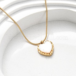 Женские ожерелья в форме круглой змеи из нержавеющей стали 304 и белой ракушки с подвеской в виде сердца&nbsp;NJEW-K255-39G