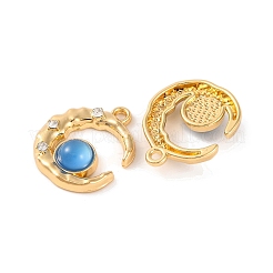 合金クリスタルラインストーンペンダント  ムーンチャーム  ブルー  17x16x4mm  穴：1.6mm&nbsp;ALRI-M021-08B