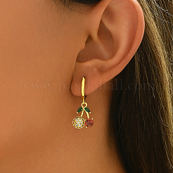 Серьги-кольца с вишней из латуни и кубическим цирконием&nbsp;HQ2807