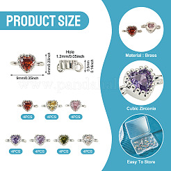 28 Stück 7 Farben Messing Pavé Zirkonia Herz Glieder Verbinder Charms&nbsp;KK-TA0003-47