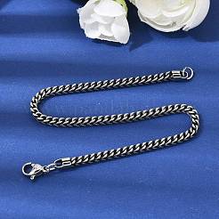 304ステンレススチールカーブチアンブレスレット（女性・男性用）  アンティークシルバー  8.11インチ（20.6cm）&nbsp;BJEW-K240-12B-AS