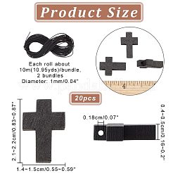 クロスペンダントネックレスのDIYキット  木製ペンダントを含む  ポリエステルワックスコード  ブラック  ペンダント：100個/箱&nbsp;WOOD-NB0002-08