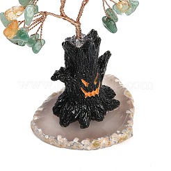 Adornos de árbol de la vida con chips de cuarzo amarillo y aventurina verde natural con temática de Halloween&nbsp;DJEW-B013-02F