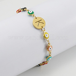 Bracelets à maillons plats ronds en acier inoxydable 304 coloré et émail œil protecteur&nbsp;FS-WGB13F5-11